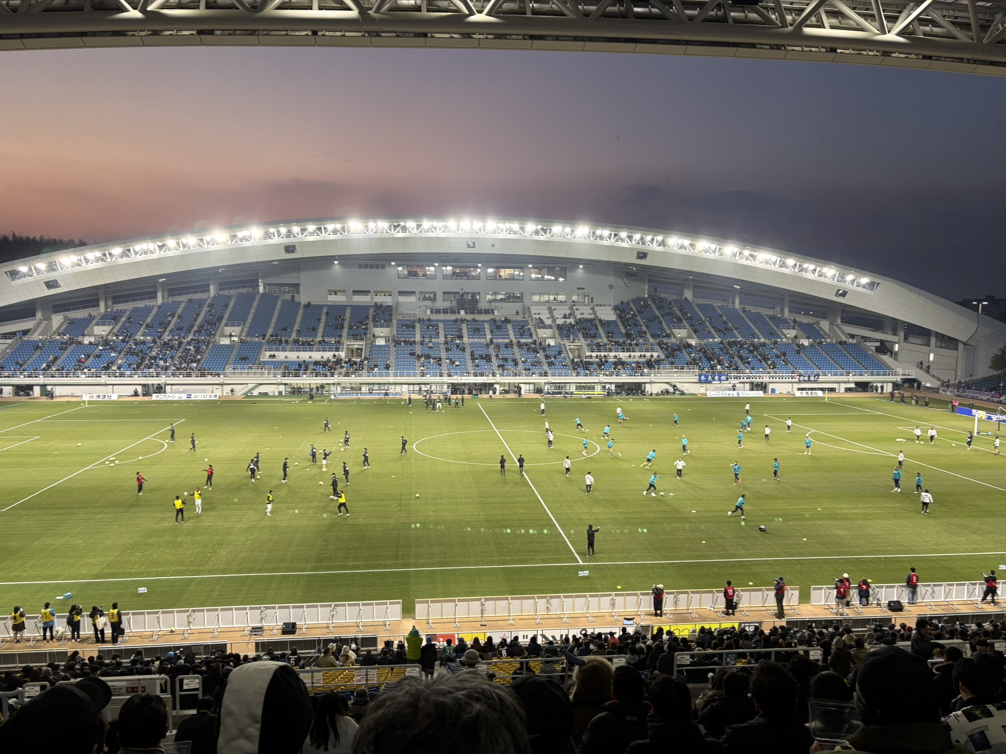 Best Denki Stadium view from stands wide angle pitch full view Hakata no Mori Fukuoka