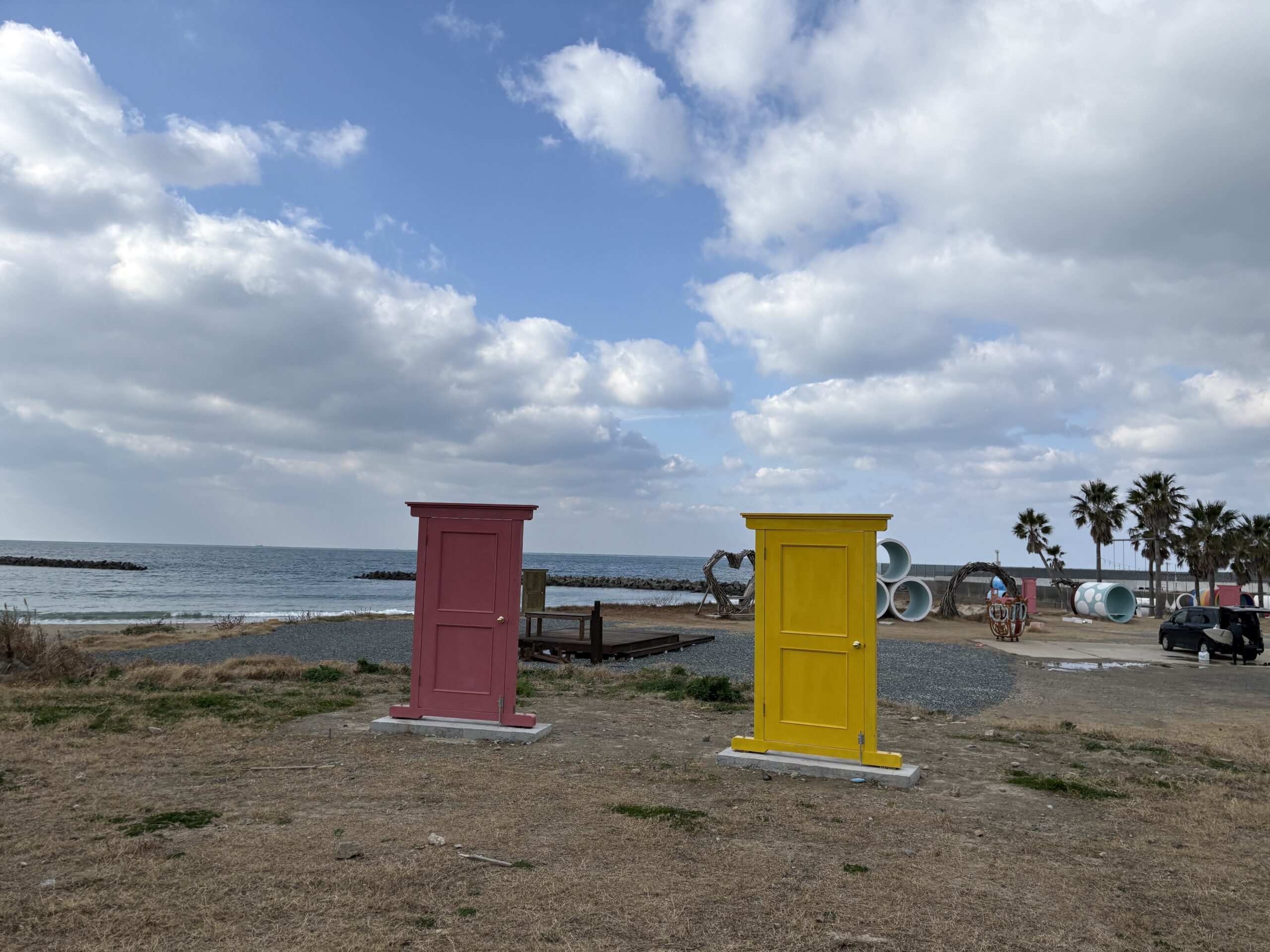 Itoshima Futago Iwa twin rocks full view shinto shimenawa rope sea sky Itoshima Fukuoka