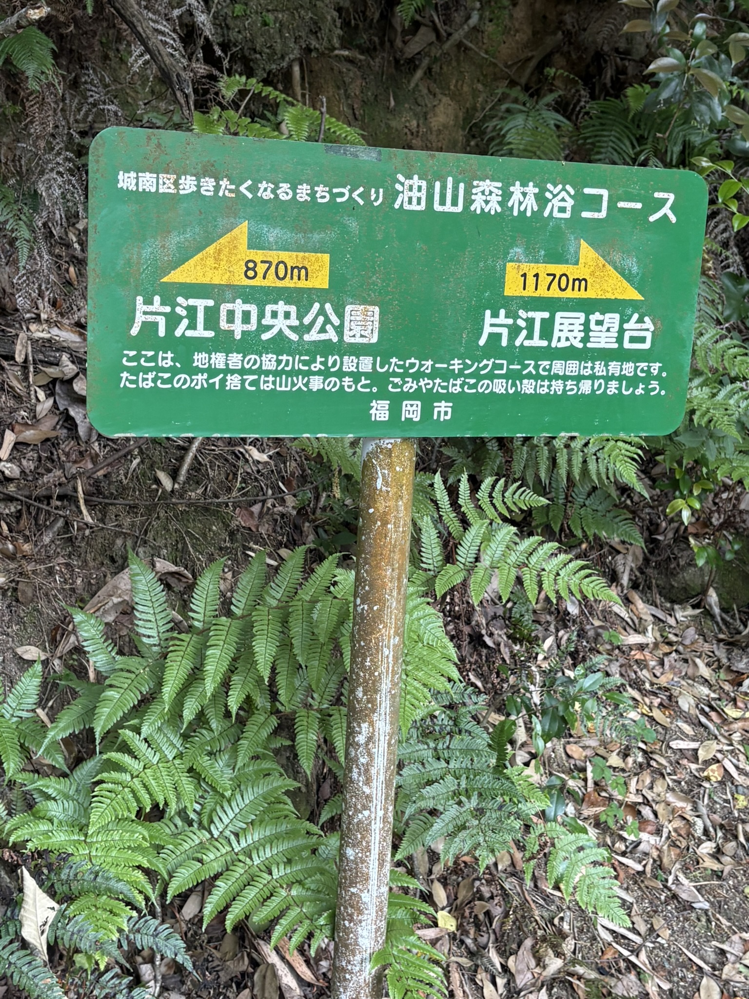 油山森林浴コースの道標(片江中央公園・片江展望台)