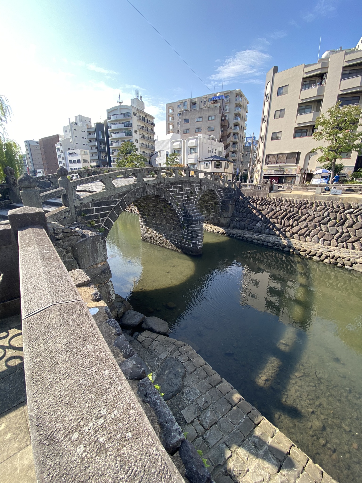 Nagasaki Meganebashi stone arch bridge double arch on Nakashima River historic bridge