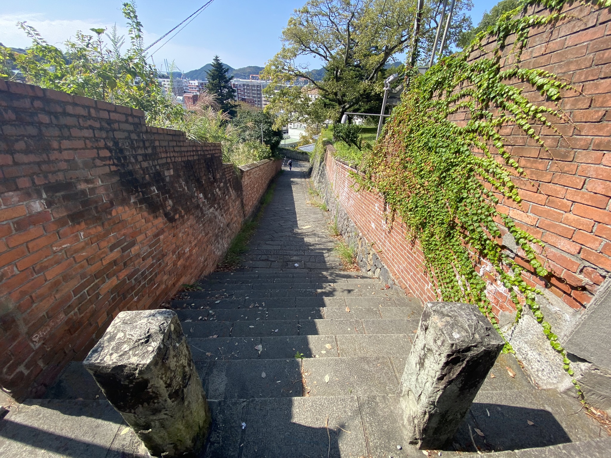 Nagasaki Orandazaka Hollander Slope brick wall cobblestone uphill path approach