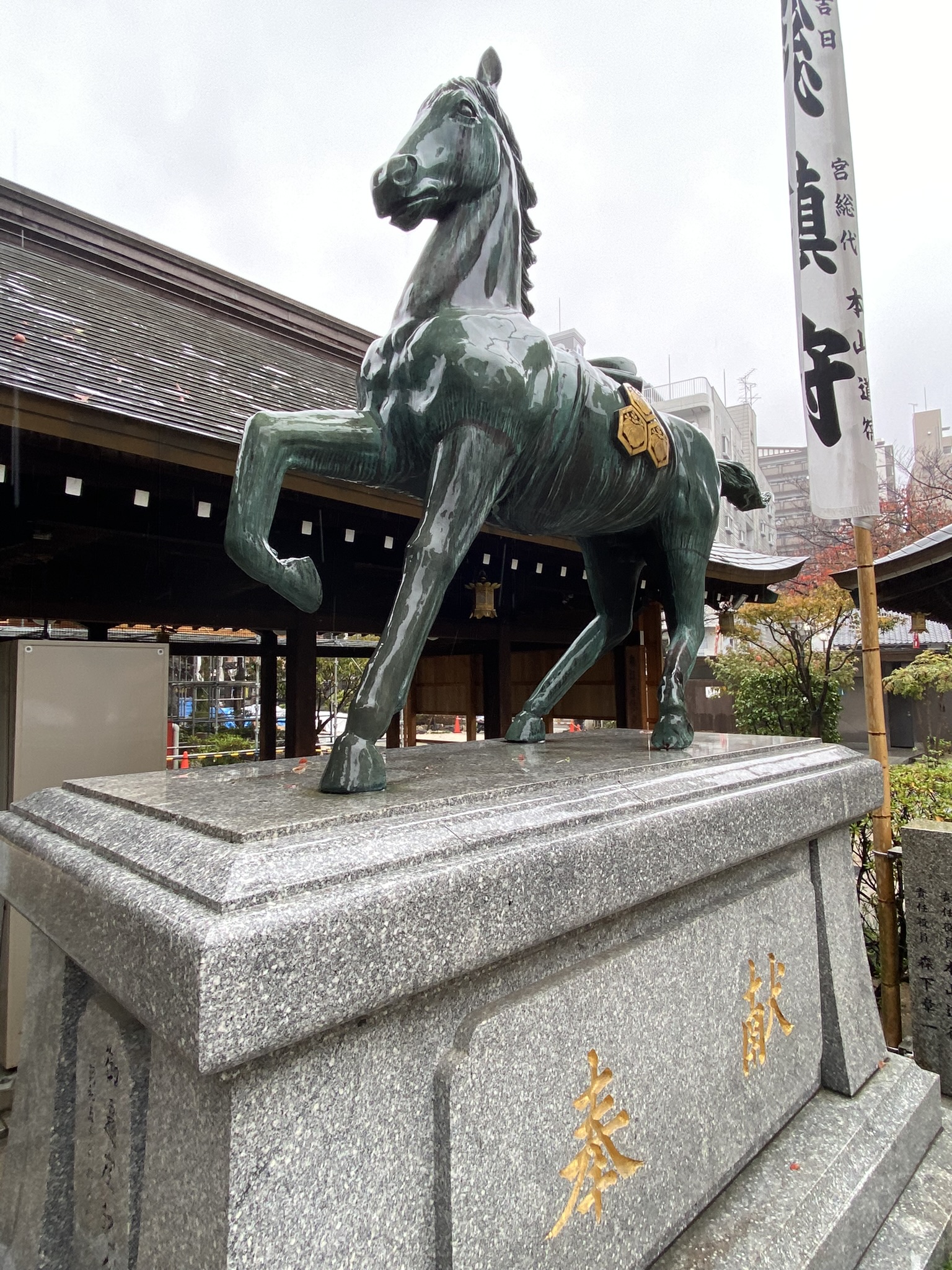 Bronze sacred horse shinme statue at Sumiyoshi Shrine Fukuoka